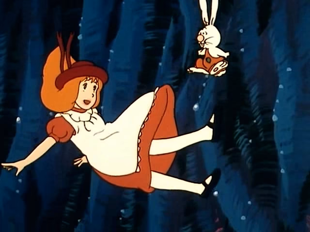 ¿Qué dice Alicia cuando cae por la madriguera del conejo?