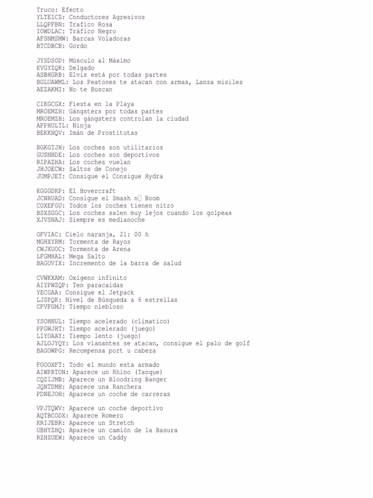 ¿Cuáles son todas las claves para GTA San Andreas en PC?